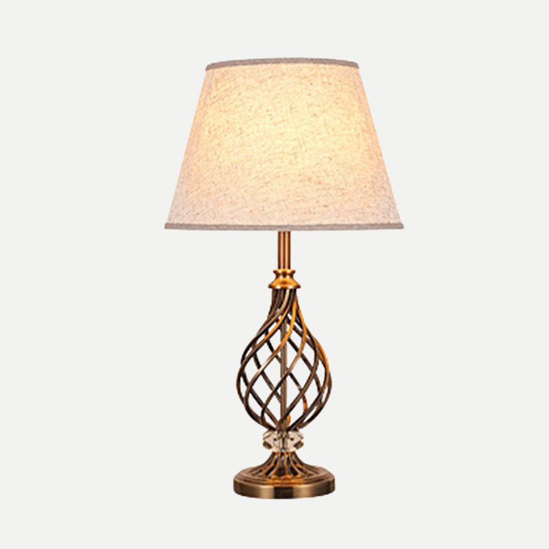 Fabric Conical Table Light Modern 1 Bulb Grey Desk Lamp with Laser Cut Gold Metallic Base Clearhalo 'Lamps' 'Table Lamps' Lighting' 405206