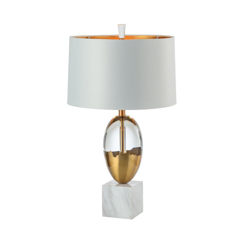 Drum Shade Table Lamp Modern Fabric 1 Bulb Gold Desk Light with Square White Marble Base Clearhalo 'Lamps' 'Table Lamps' Lighting' 405231