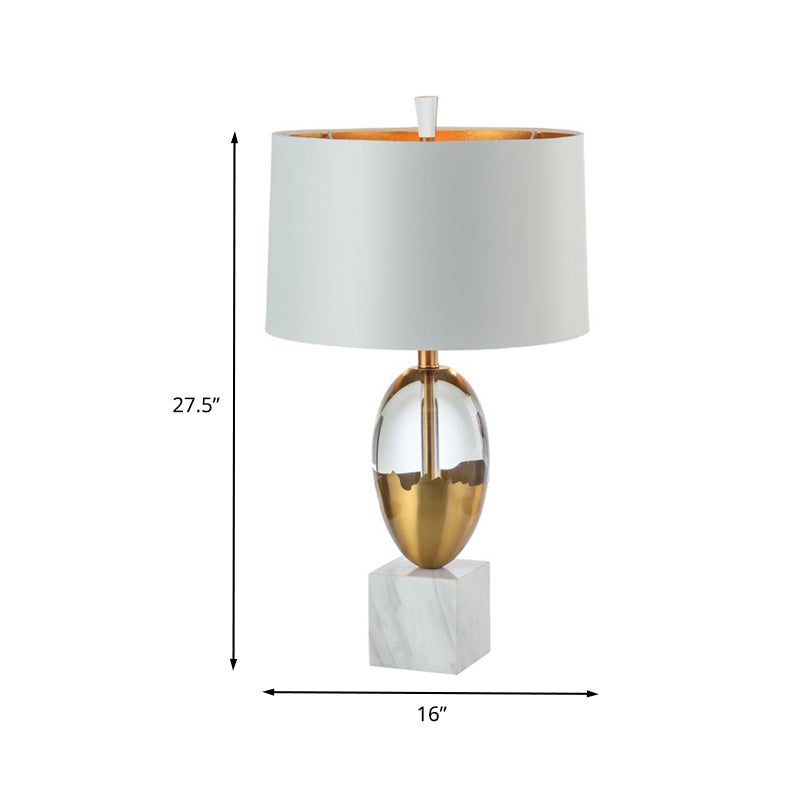 Drum Shade Table Lamp Modern Fabric 1 Bulb Gold Desk Light with Square White Marble Base Clearhalo 'Lamps' 'Table Lamps' Lighting' 405232