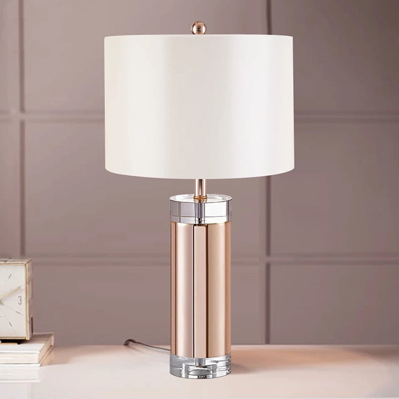 Straight Sided Shade Table Light Modernism Fabric 1 Head Small Desk Lamp in Rose Gold Clearhalo 'Lamps' 'Table Lamps' Lighting' 405249