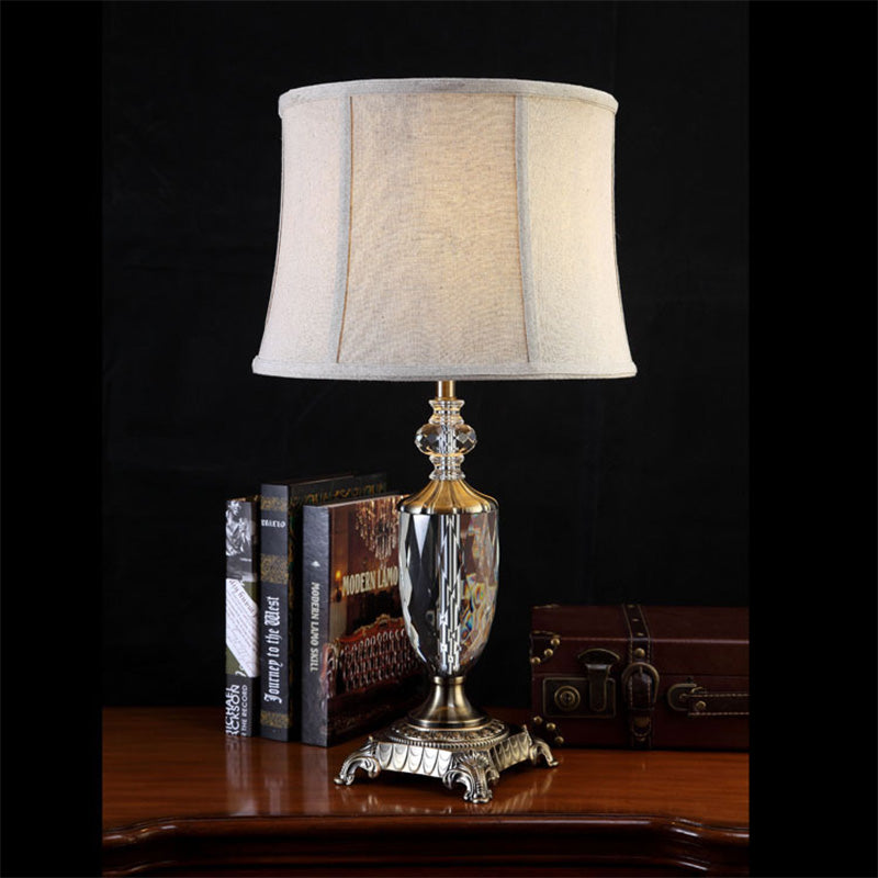 Modernist 1 Bulb Task Lighting Grey Paneled Bell Night Table Lamp with Fabric Shade Grey Clearhalo 'Lamps' 'Table Lamps' Lighting' 405253