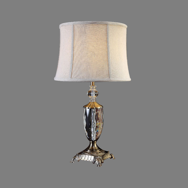 Modernist 1 Bulb Task Lighting Grey Paneled Bell Night Table Lamp with Fabric Shade Clearhalo 'Lamps' 'Table Lamps' Lighting' 405256