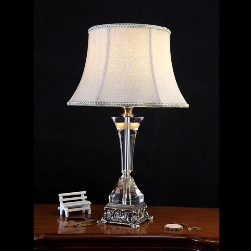 Flared Fabric Desk Lamp Modern 1 Head Grey Table Light with Sculpted Metallic Base Clearhalo 'Lamps' 'Table Lamps' Lighting' 405259