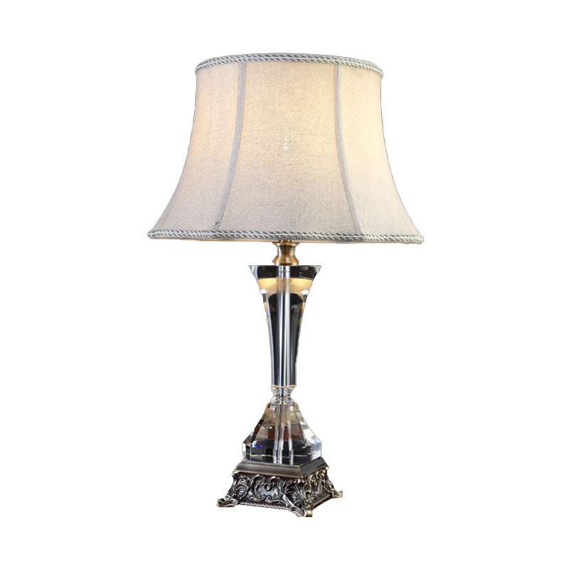 Flared Fabric Desk Lamp Modern 1 Head Grey Table Light with Sculpted Metallic Base Clearhalo 'Lamps' 'Table Lamps' Lighting' 405260