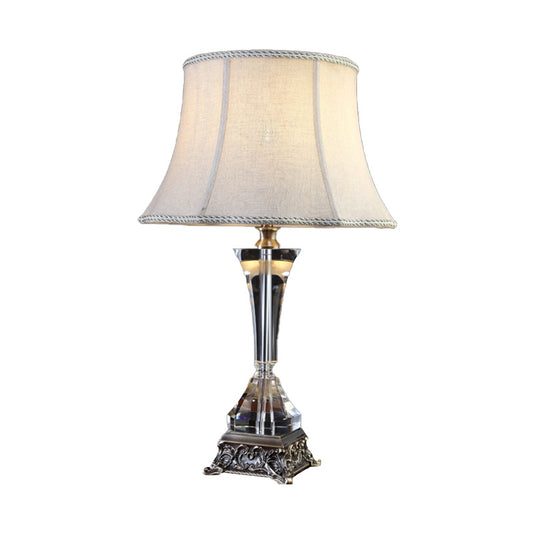 Flared Fabric Desk Lamp Modern 1 Head Grey Table Light with Sculpted Metallic Base Clearhalo 'Lamps' 'Table Lamps' Lighting' 405260