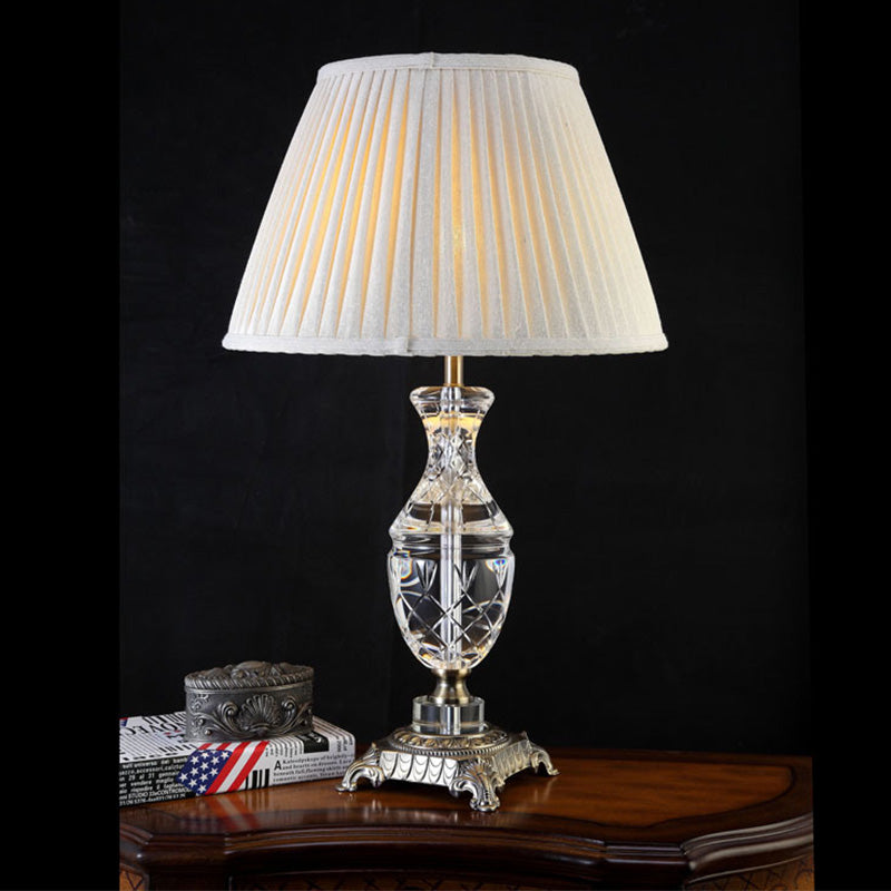 Modernism Urn-Shaped Desk Light Hand-Cut Crystal 1 Bulb Night Table Lamp in Grey Clearhalo 'Lamps' 'Table Lamps' Lighting' 405284