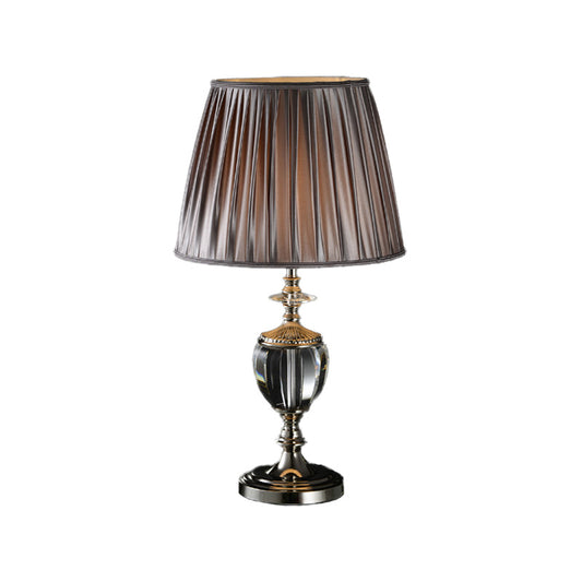 Tapered Drum Crystal Table Lamp Modernist Fabric 1 Head Reading Book Light in Grey Clearhalo 'Lamps' 'Table Lamps' Lighting' 405310