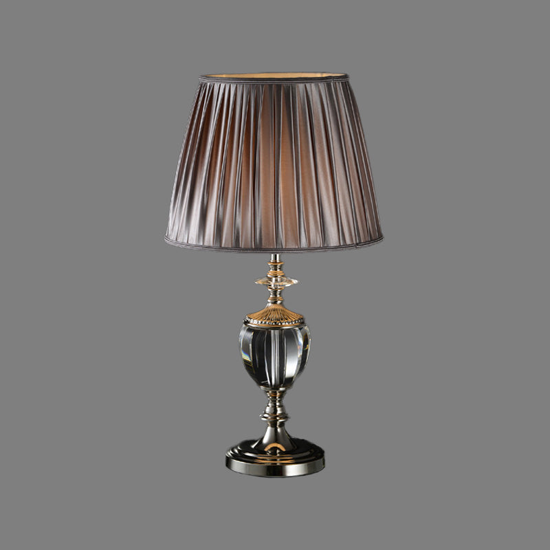 Tapered Drum Crystal Table Lamp Modernist Fabric 1 Head Reading Book Light in Grey Clearhalo 'Lamps' 'Table Lamps' Lighting' 405311