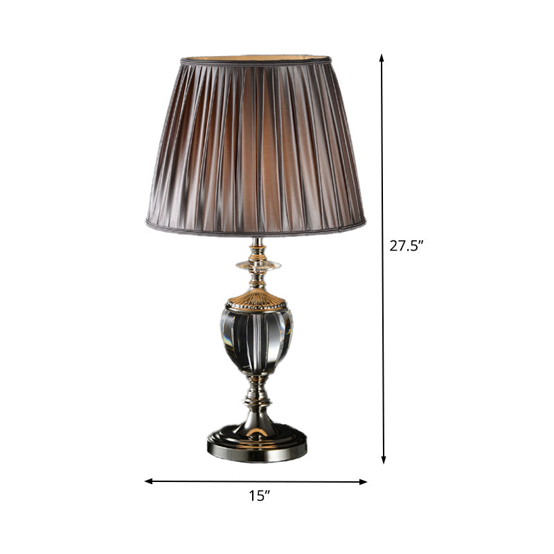 Tapered Drum Crystal Table Lamp Modernist Fabric 1 Head Reading Book Light in Grey Clearhalo 'Lamps' 'Table Lamps' Lighting' 405312