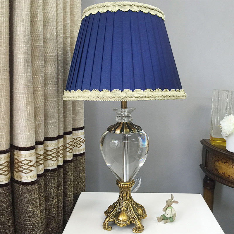 Cone Study Lamp Modern Fabric 1 Bulb Blue Table Light, Sculpted Brass Metallic Base Clearhalo 'Lamps' 'Table Lamps' Lighting' 405334