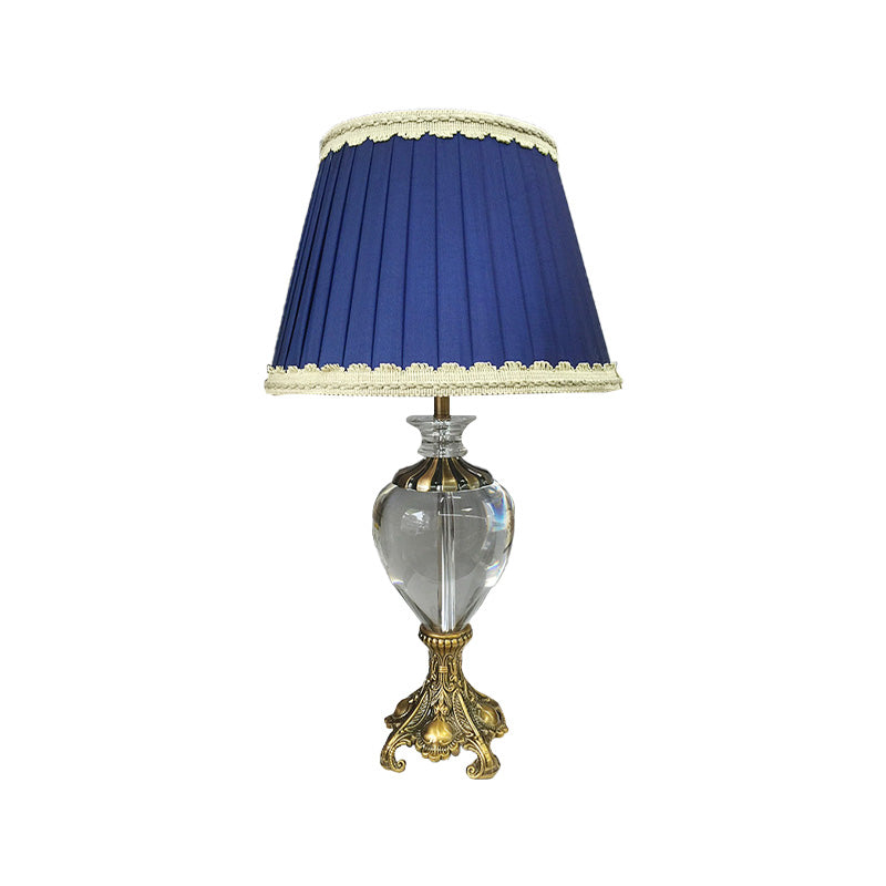 Cone Study Lamp Modern Fabric 1 Bulb Blue Table Light, Sculpted Brass Metallic Base Clearhalo 'Lamps' 'Table Lamps' Lighting' 405335