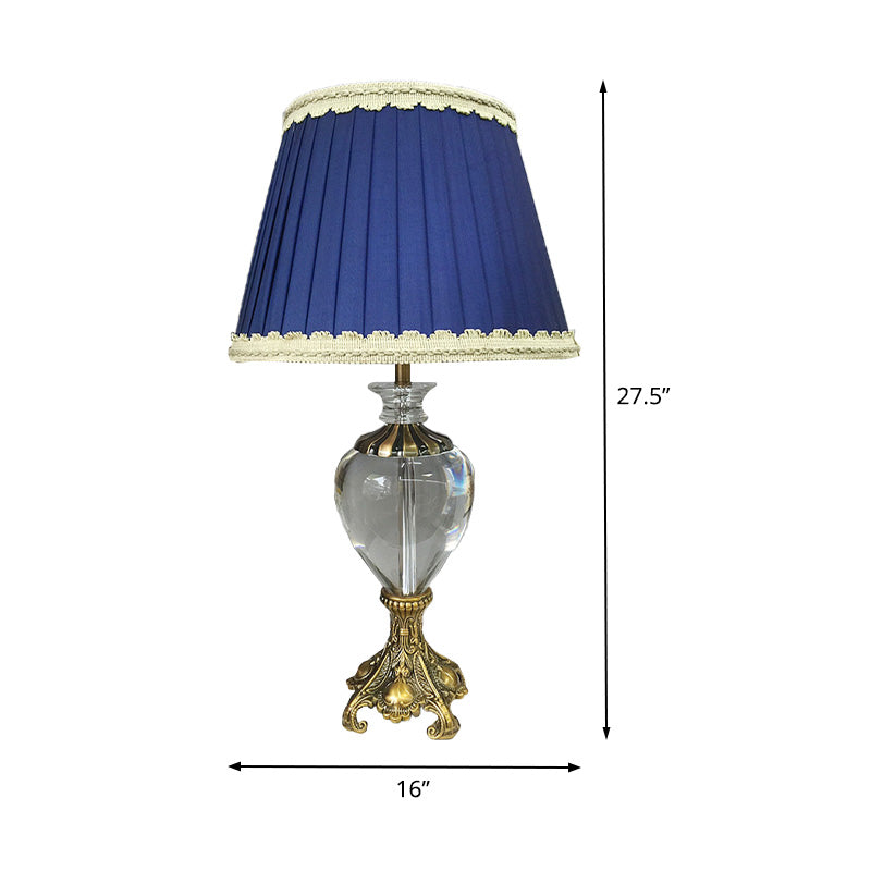 Cone Study Lamp Modern Fabric 1 Bulb Blue Table Light, Sculpted Brass Metallic Base Clearhalo 'Lamps' 'Table Lamps' Lighting' 405337