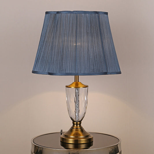 Modernist Cup Fabric Table Light Hand-Cut Crystal 1 Bulb Small Desk Lamp in Blue Blue Clearhalo 'Lamps' 'Table Lamps' Lighting' 405363