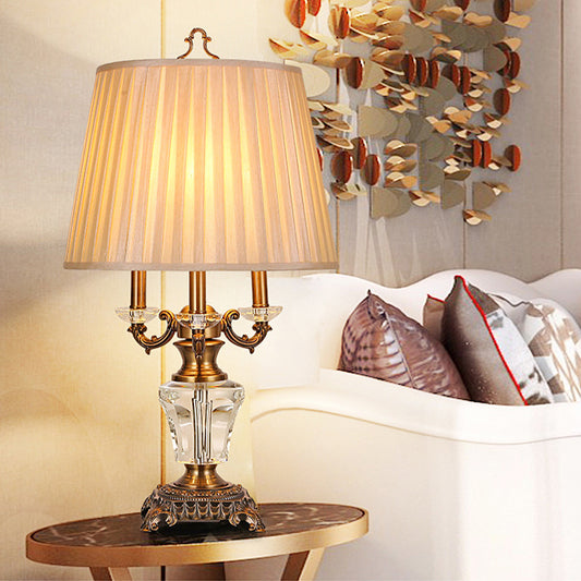 Fabric Pleated Desk Lamp Modern 1 Bulb Beige Table Light, Sculpted Bronze Metal Base Beige Clearhalo 'Lamps' 'Table Lamps' Lighting' 405408