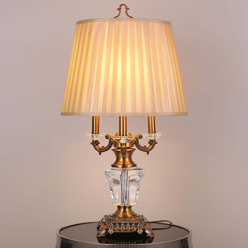 Fabric Pleated Desk Lamp Modern 1 Bulb Beige Table Light, Sculpted Bronze Metal Base Clearhalo 'Lamps' 'Table Lamps' Lighting' 405409