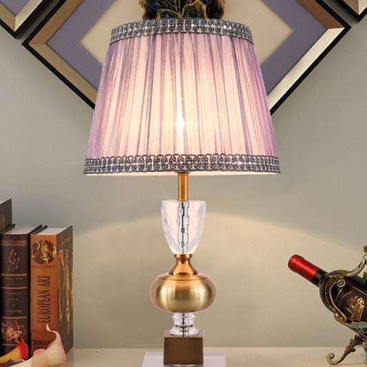 Tapered Study Lamp Modern Fabric 1 Bulb Task Lighting in Light Purple for Bedroom Light Purple Clearhalo 'Lamps' 'Table Lamps' Lighting' 405448