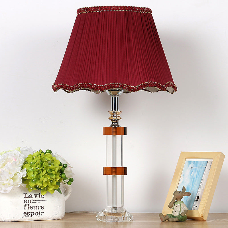 Scalloped Nightstand Lighting Modern Clear K9 Crystal 1-Bulb Bedroom Night Table Light in Red Red Clearhalo 'Lamps' 'Table Lamps' Lighting' 405458