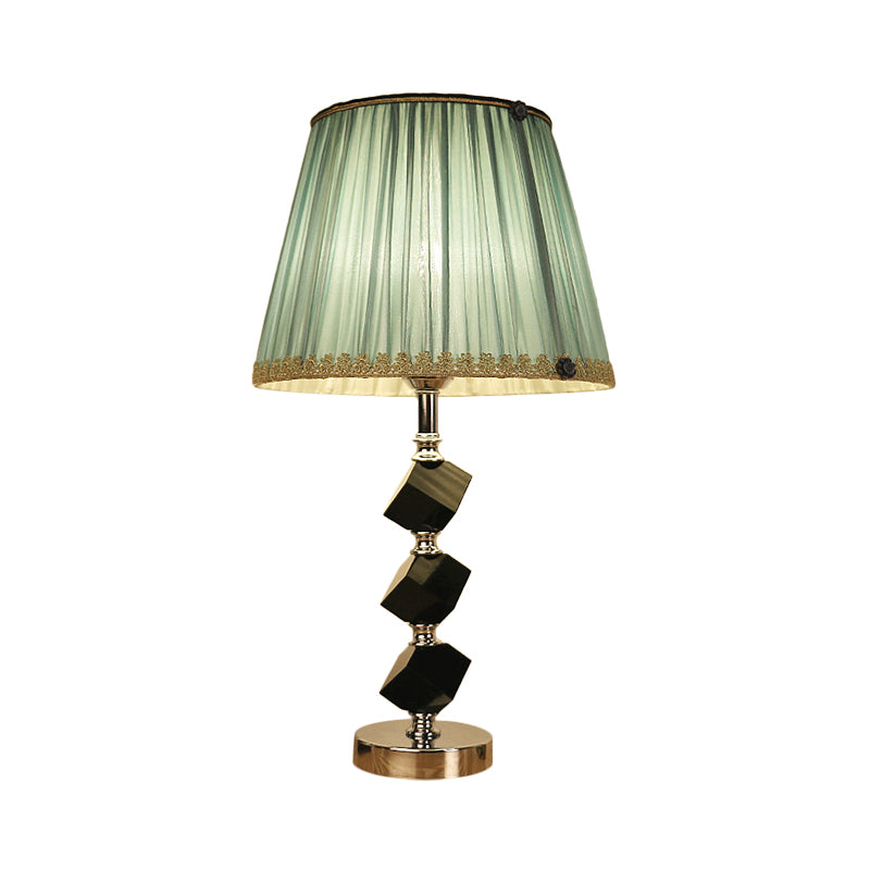 Red/Green Barrel Table Lamp Contemporary 1 Bulb Beveled Crystal Nightstand Light with Braided Trim Clearhalo 'Lamps' 'Table Lamps' Lighting' 405471