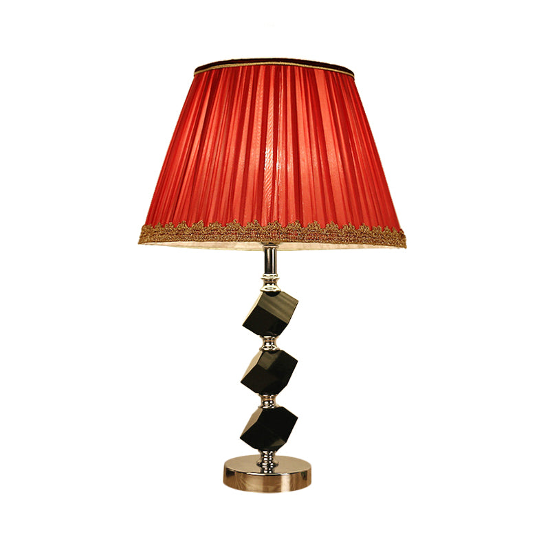 Red/Green Barrel Table Lamp Contemporary 1 Bulb Beveled Crystal Nightstand Light with Braided Trim Clearhalo 'Lamps' 'Table Lamps' Lighting' 405475