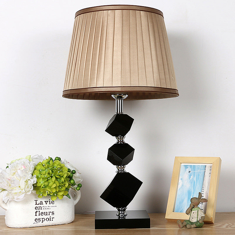 Contemporary Pleated Lampshade Table Lighting Black Faceted Crystal 1 Head Living Room Night Lamp in Light Brown Light Brown Clearhalo 'Lamps' 'Table Lamps' Lighting' 405476