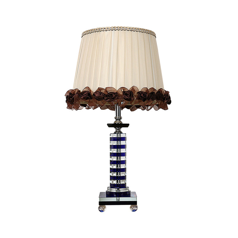 Gathered Empire Shade Night Lighting Simple K9 Crystal 1-Head Beige Nightstand Lamp with Faux-Braided Detailing Clearhalo 'Lamps' 'Table Lamps' Lighting' 405488