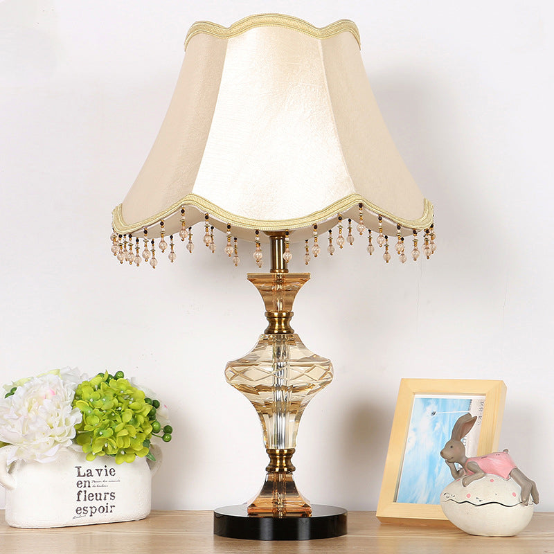 Beige Paneled Bell Nightstand Lamp Modern 1 Light Faceted Crystal Night Lighting with Vase-Shaped Base Beige Clearhalo 'Lamps' 'Table Lamps' Lighting' 405494