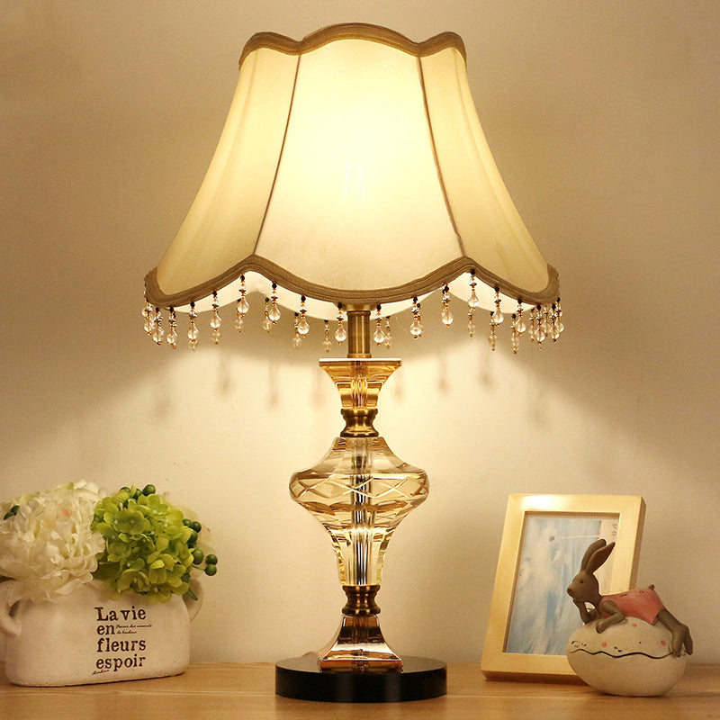 Beige Paneled Bell Nightstand Lamp Modern 1 Light Faceted Crystal Night Lighting with Vase-Shaped Base Clearhalo 'Lamps' 'Table Lamps' Lighting' 405495