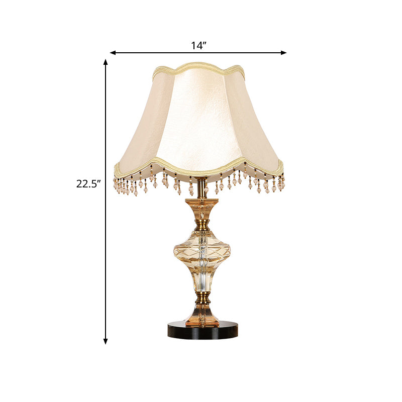 Beige Paneled Bell Nightstand Lamp Modern 1 Light Faceted Crystal Night Lighting with Vase-Shaped Base Clearhalo 'Lamps' 'Table Lamps' Lighting' 405497