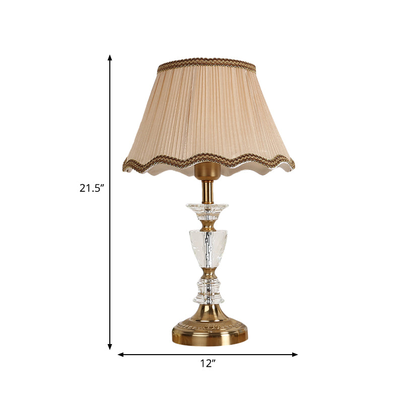 Gold Scalloped Night Table Lamp Modern 1-Bulb Beveled Crystal Prism Nightstand Lighting Clearhalo 'Lamps' 'Table Lamps' Lighting' 405501