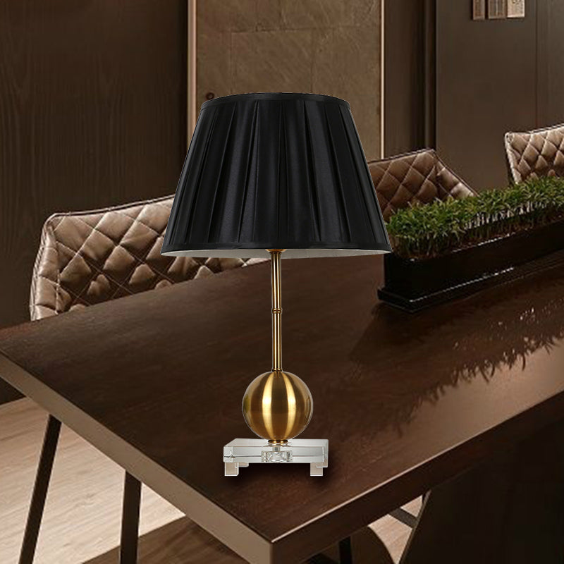 Gathered Empire Shade Table Light Modern Clear Crystal 1 Head Gold Nightstand Lamp with Square Pedestal Gold Clearhalo 'Lamps' 'Table Lamps' Lighting' 405533