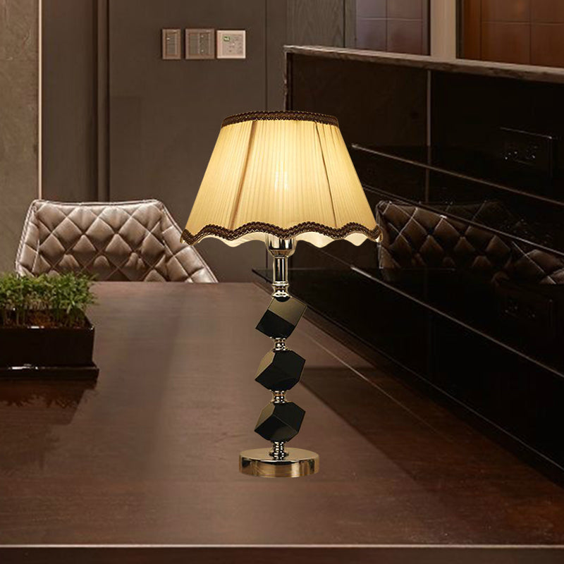 Light Brown Scalloped Nightstand Light Contemporary 1 Bulb Crystal Block Table Lamp Clearhalo 'Lamps' 'Table Lamps' Lighting' 405545