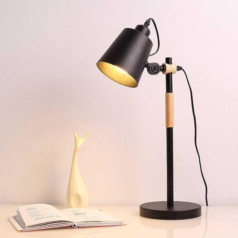 Metal Tapered Task Lighting Macaron 1 Head Yellow/Black/White Reading Book Light for Living Room Black Clearhalo 'Lamps' 'Table Lamps' Lighting' 405574