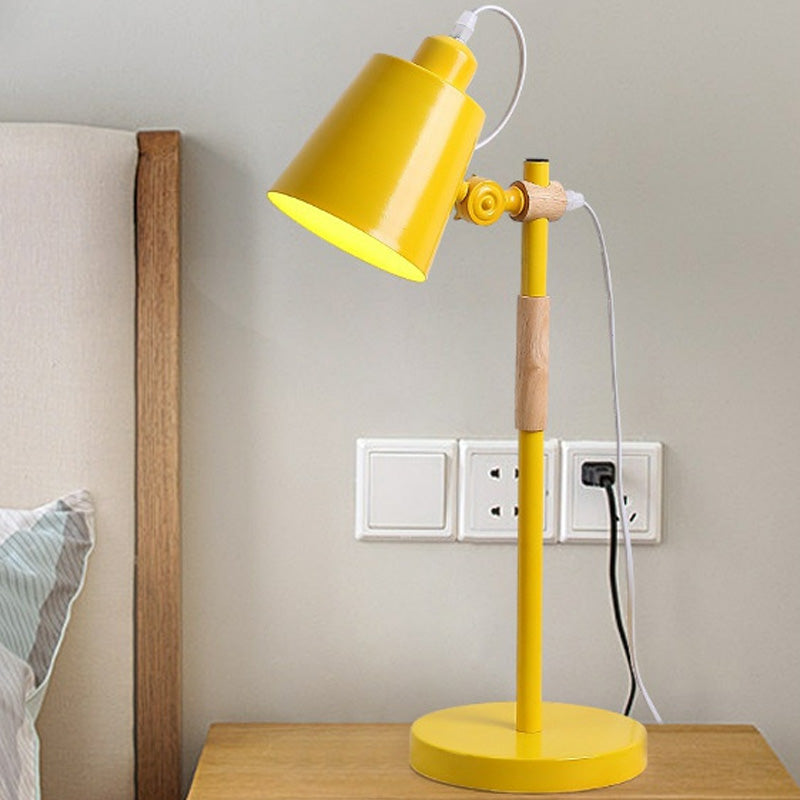 Metal Tapered Task Lighting Macaron 1 Head Yellow/Black/White Reading Book Light for Living Room Yellow Clearhalo 'Lamps' 'Table Lamps' Lighting' 405582