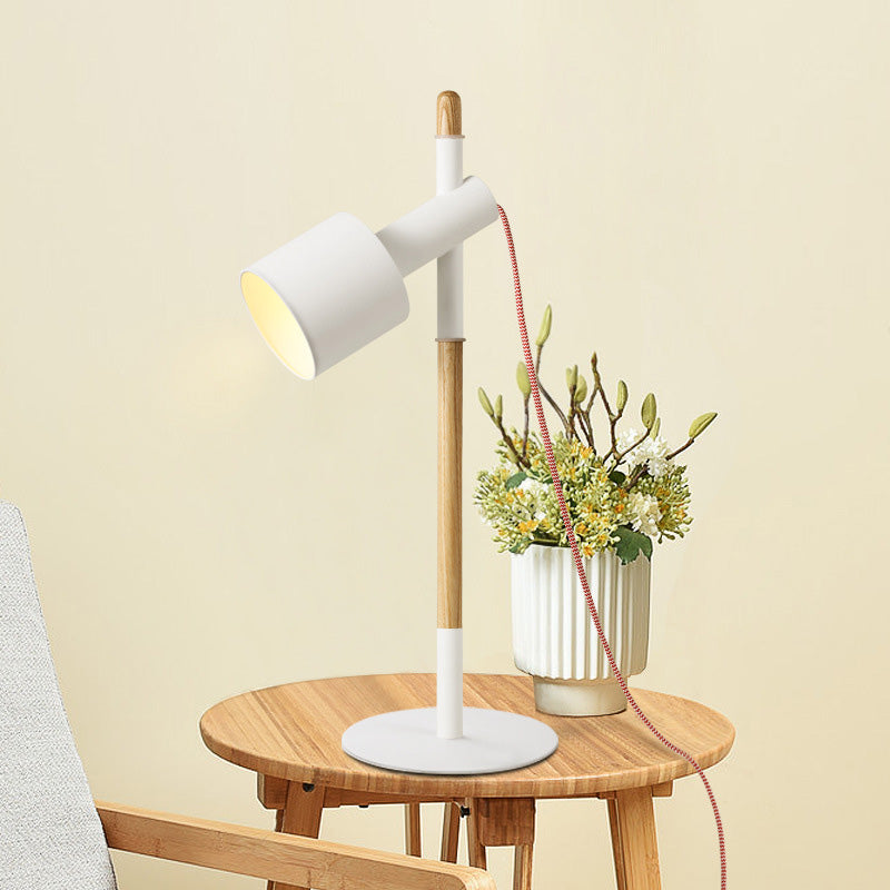 Contemporary 1 Head Nightstand Lamp White Cylinder Reading Book Light with Metal Shade White Clearhalo 'Lamps' 'Table Lamps' Lighting' 405585