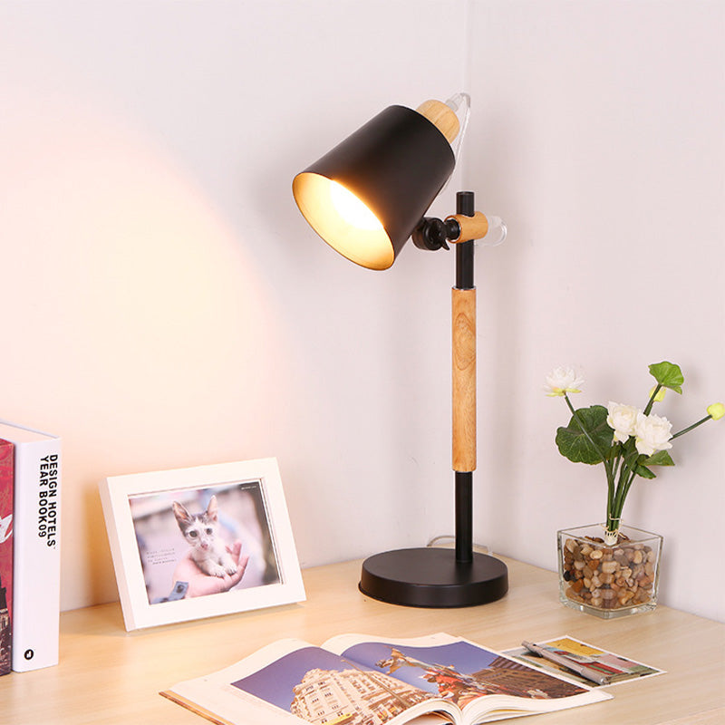 1 Head Study Task Lighting Modernist White/Black Small Desk Lamp with Conical Metal Shade Black Clearhalo 'Lamps' 'Table Lamps' Lighting' 405597
