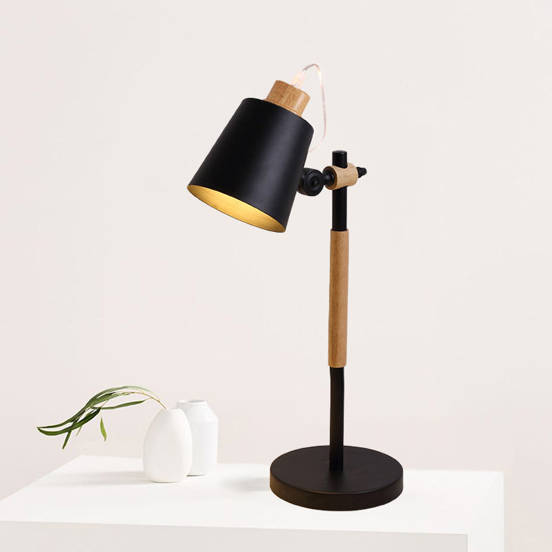 1 Head Study Task Lighting Modernist White/Black Small Desk Lamp with Conical Metal Shade Clearhalo 'Lamps' 'Table Lamps' Lighting' 405598