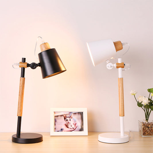 1 Head Study Task Lighting Modernist White/Black Small Desk Lamp with Conical Metal Shade Clearhalo 'Lamps' 'Table Lamps' Lighting' 405599