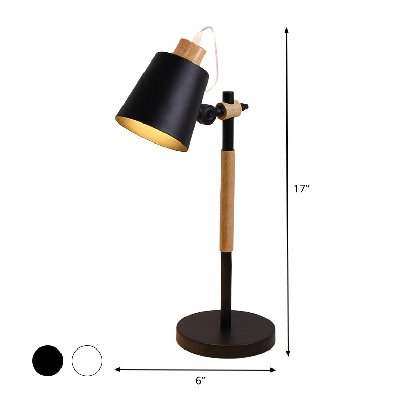 1 Head Study Task Lighting Modernist White/Black Small Desk Lamp with Conical Metal Shade Clearhalo 'Lamps' 'Table Lamps' Lighting' 405601