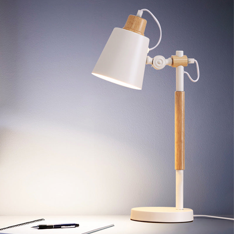 1 Head Study Task Lighting Modernist White/Black Small Desk Lamp with Conical Metal Shade White Clearhalo 'Lamps' 'Table Lamps' Lighting' 405602