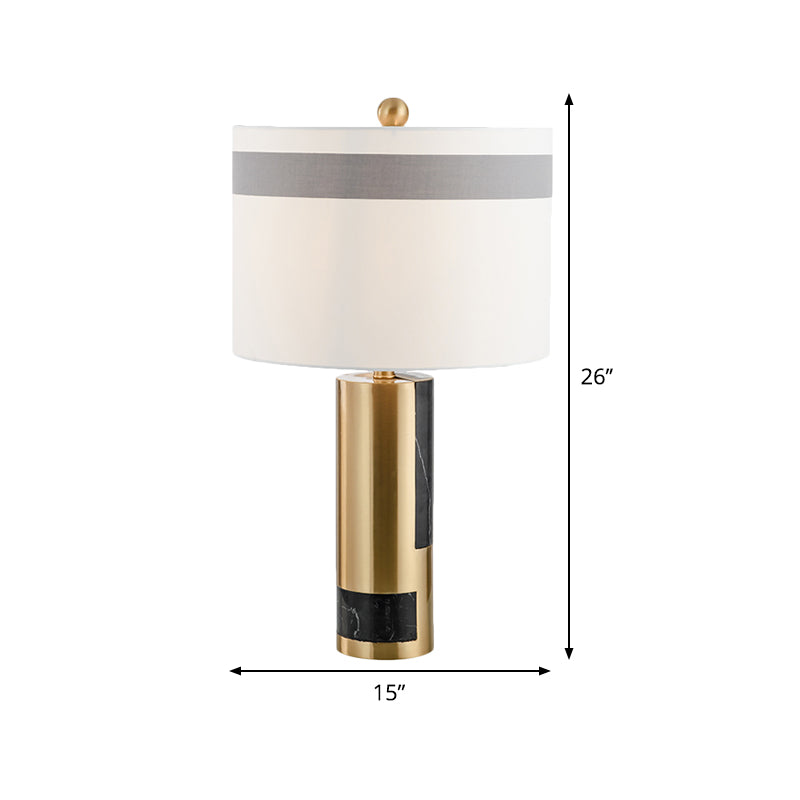 Contemporary 1-Head Table Lamp White Drum Metal Night Lighting with Fabric Shade for Bedroom Clearhalo 'Lamps' 'Table Lamps' Lighting' 405667