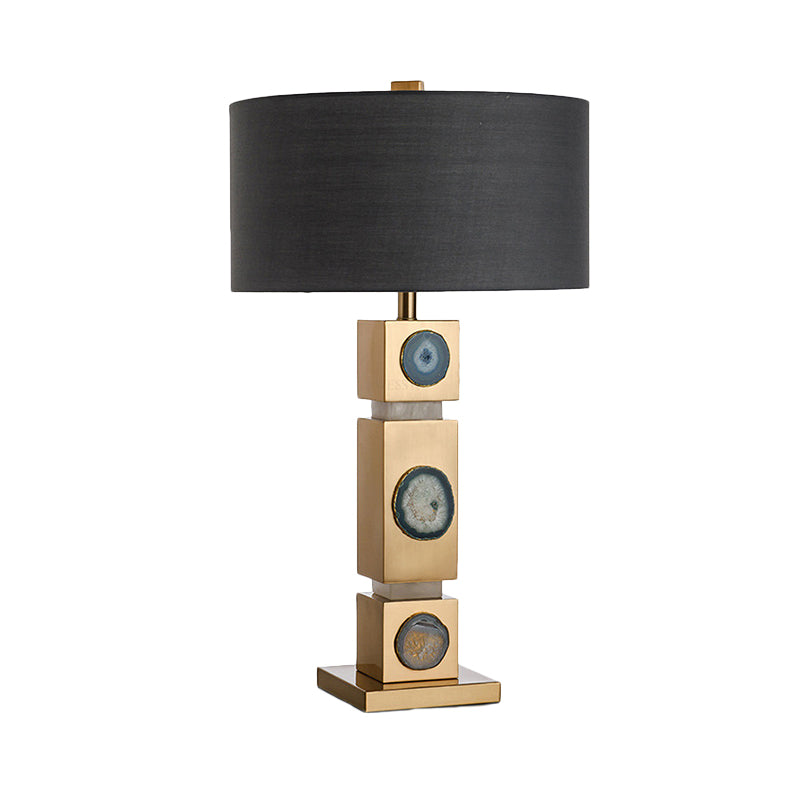 Modernism 1 Light Night Lamp Black Drum Metal Nightstand Lighting with Fabric Shade Clearhalo 'Lamps' 'Table Lamps' Lighting' 405709