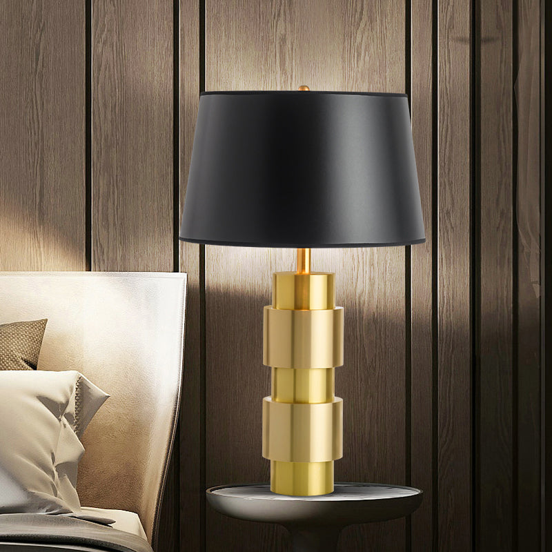 1-Bulb Bedroom Night Lighting Minimalism Black Metal Table Light with Barrel Fabric Shade Black Clearhalo 'Lamps' 'Table Lamps' Lighting' 405712