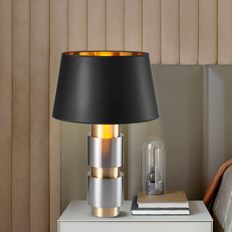 Empire Shade Night Table Light Minimalist Fabric 1-Bulb Black Metal Nightstand Lighting for Bedroom Black Clearhalo 'Lamps' 'Table Lamps' Lighting' 405717