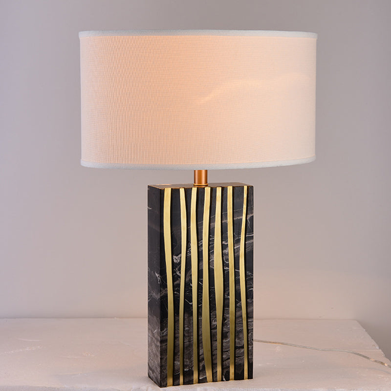 Black Drum Night Table Lamp Modern 1-Light Fabric Nightstand Lighting for Bedroom Black Clearhalo 'Lamps' 'Table Lamps' Lighting' 405727