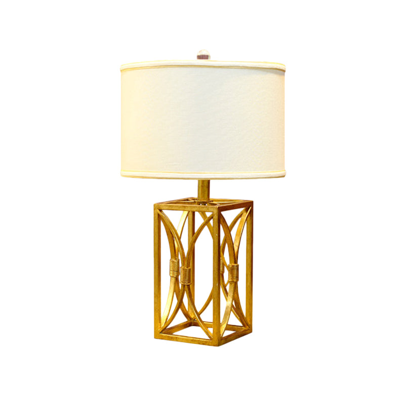 Cylinder Fabric Nightstand Lighting Modern Metal 1 Light Gold Night Light for Living Room Clearhalo 'Lamps' 'Table Lamps' Lighting' 405744