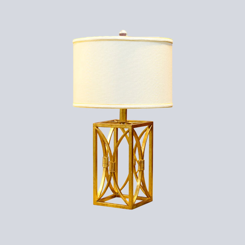 Cylinder Fabric Nightstand Lighting Modern Metal 1 Light Gold Night Light for Living Room Clearhalo 'Lamps' 'Table Lamps' Lighting' 405745