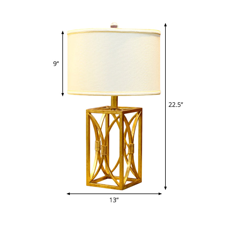 Cylinder Fabric Nightstand Lighting Modern Metal 1 Light Gold Night Light for Living Room Clearhalo 'Lamps' 'Table Lamps' Lighting' 405746