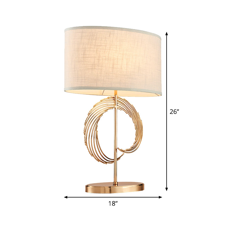 Gold Drum Night Table Lamp Contemporary 1-Head Fabric Nightstand Light for Bedroom Clearhalo 'Lamps' 'Table Lamps' Lighting' 405756