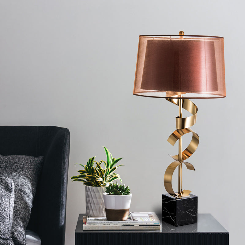 Stone Conical Night Table Lamp Modern 1 Bulb Brown Fabric Nightstand Light for Living Room Brown Clearhalo 'Lamps' 'Table Lamps' Lighting' 405772