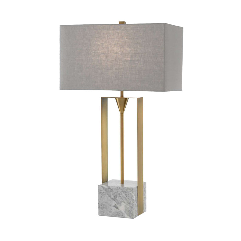 Modernism 1-Bulb Table Light Grey Rectangular Stone Nightstand Lamp with Fabric Shade Clearhalo 'Lamps' 'Table Lamps' Lighting' 405784